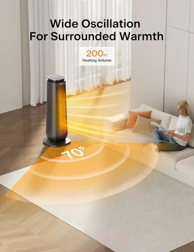Miniatura 3 de PELONIS PTH15A4BGB Torre de cerámica 1500W Calefactor de espacio interior con oscilación, control remoto, termostato programable y temporizador