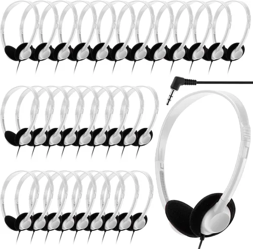 Miniatura 14 de Yunsailing Paquete de 20 auriculares a granel con diadema ajustable de 0.138 in, auriculares para programas de aprendizaje, laboratorio de Negro