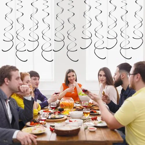 Miniatura 6 de PIGETALE 30 Piezas de Decoraciones Colgantes de Remolinos de Fiesta Iridescentes en Negro para Colgar en Techo, Serpentinas de Plástico, Remolinos