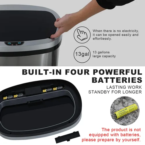 Miniatura 4 de HCY Basurero de cocina automático de 13 galones de acero inoxidable con tapa, inteligente para cocina, oficina, sala de estar, baño (plateado)