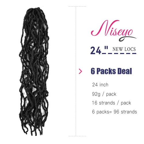 Miniatura 2 de Niseyo Rastas de pelo sintético de ganchillo de 24 pulgadas, 6 paquetes de extensiones de cabello sintético lacio de ganchillo largo