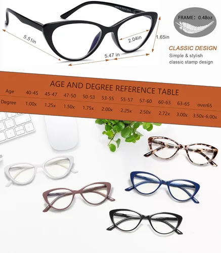 Miniatura 3 de EYEURL Gafas de lectura para mujer, paquete de 5 lentes de lectura a la moda, ojo de gato, lentes de lectura con bloqueo de luz azul para hombres, 5