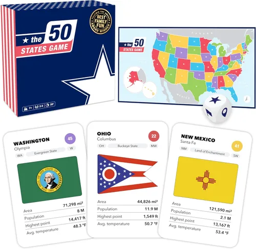 The 50 States Game - Juego de mesa de geografía de EE. UU. - Juego educativo para niños y adultos - Aprendizaje divertido para niños y niñas