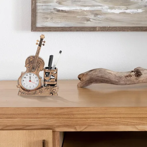 Miniatura 7 de Garneck Portalápices para violín Decoraciones para Salas De Casa Librería Estante Modelo Violín Figuras Papelería Madera Portalápices Hierro