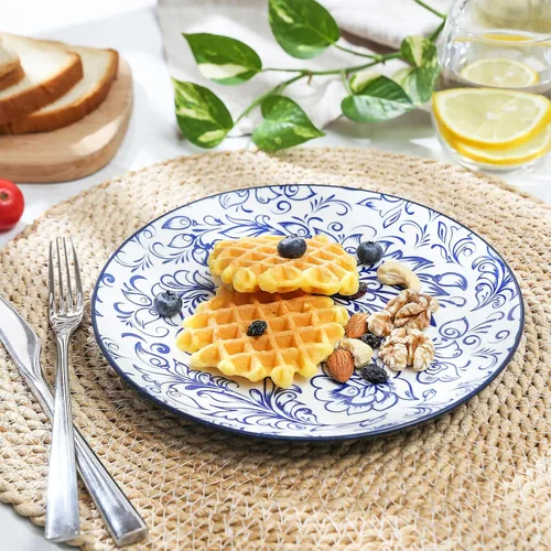 Miniatura 3 de KitchenTour - Platos llanos de cerámica, platos de ensalada de 8.5 pulgadas, juego de 4, platos para servir postres, pasta, filetes, lavavajillas