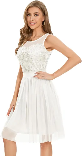 Miniatura 2 de Bridesmay Vestido corto de tul para mujer, vestido de fiesta de graduación, vestido de cóctel con lentejuelas y cuentas 2023 para fiesta de boda