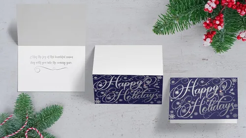 Miniatura 6 de Better Office Products Paquete de 50 Tarjetas de Felices Fiestas con Detalles de Lámina Plateada, 5" x 7", Alto Brillo, Saludo Interior, con 50