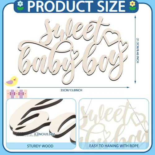 Miniatura 2 de Tradder Letrero de madera con texto en inglés «Sweet Baby Show» para decoración de baby shower, para recién nacido, revelación de género, fiesta