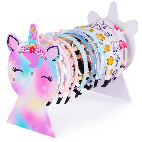 Miniatura 8 de Organizador de diademas para niñas Basumee con soporte para arcoíris y unicornio, soporte para diademas y aros de pelo, exhibidor de diademas, AZUL