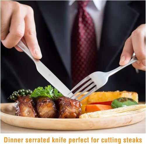 Miniatura 4 de Nuenen Juego de 100 cuchillos de cena, 8.3 pulgadas, cuchillo de mantequilla duradero de acero inoxidable, mesa dentada, cubiertos para carne