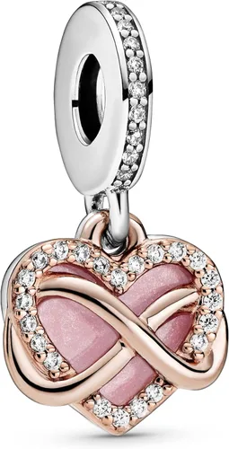 PANDORA Jewelry - Dije colgante de corazón infinito brillante, collar o pulsera rosa para mujer, plata de ley y chapado en oro rosa de 14 quilates