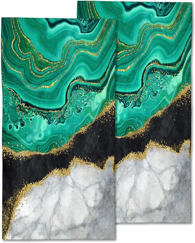 Miniatura 9 de Juego de 2 toallas de mano verde azulado y gris, pintura de arte abstracto, toallas de cocina con punta de los dedos, 28 x 14 pulgadas, paño suave