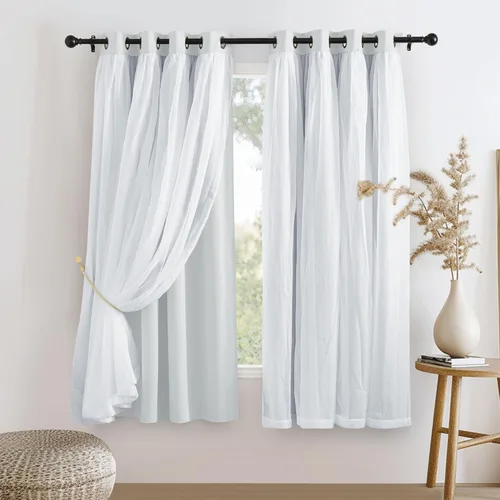 Miniatura 25 de PONY DANCE Cortinas Opacas con Superposición de Gasa, Cortinas de Doble Capa con Aislamiento Térmico Mix & Match para Oscurecer Habitaciones