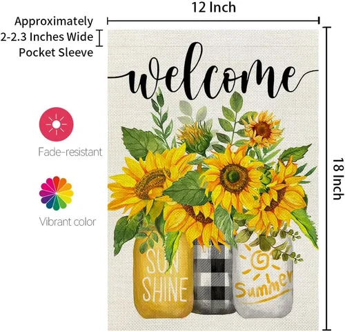 Miniatura 6 de CROWNED BEAUTY Bandera de jardín de girasol de verano, tarro de doble cara, 12 x 18 pulgadas, pequeña arpillera de arpillera de temporada