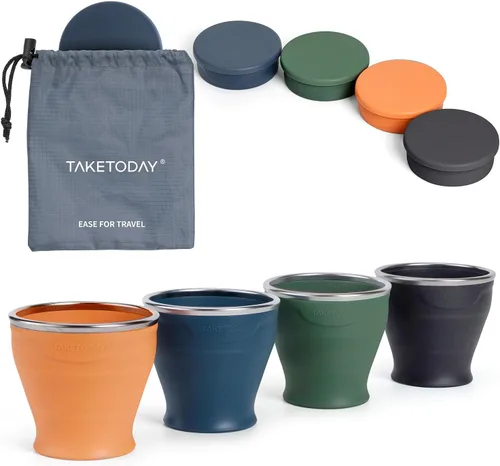 Miniatura 12 de TakeToday 2PCS Collapsible Travel Cup 8 oz - Silicone Foldable Water Cup, BPA-Free with Lid & Waterproof Bag - Drinking Cup Set for Camping