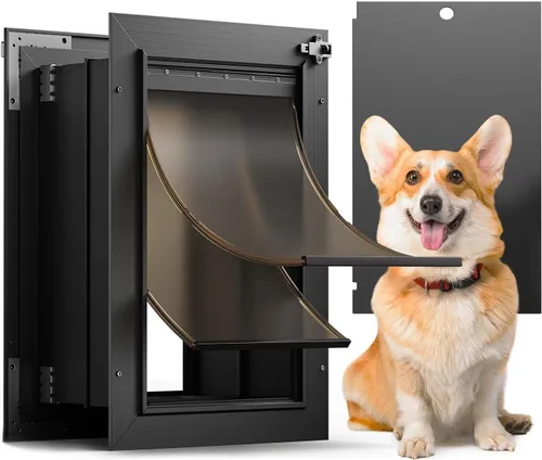 Miniatura 10 de Puerta para perro XL para pared, puerta de perro extra grande totalmente de aluminio, puerta de servicio pesado para mascotas, fácil de instalar, 2