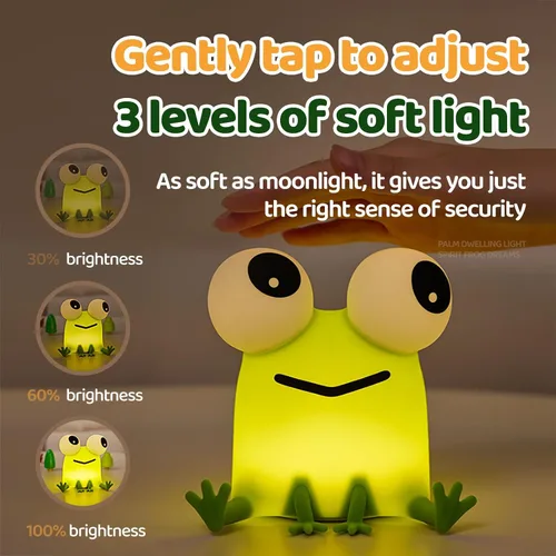 Miniatura 3 de Luz nocturna de rana para niños, bonita luz nocturna de silicona regulable para guardería, lámpara de noche recargable, regalos creativos portátiles