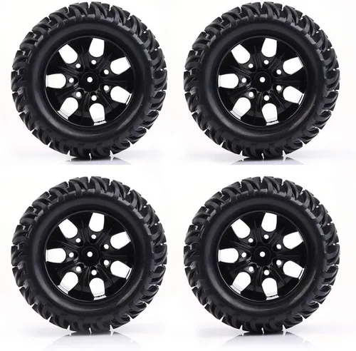 Miniatura 4 de Dilwe Neumáticos de automóvil a control remoto, 4 unidades de neumáticos de goma con patrón en forma de Y con cubos para camión RC escala 1/10