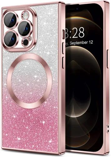 Miniatura 16 de Hython Funda para iPhone 13 Pro transparente con purpurina magnética [compatible con MagSafe] Protector completo de lente de cámara delgado
