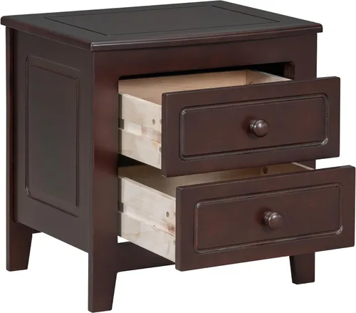 Miniatura 4 de Polibi Mesita de noche retro con 2 cajones de almacenamiento, mesa auxiliar clásica de madera maciza para dormitorio, sala de estar, oficina, nogal