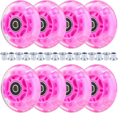 Miniatura 16 de 8 piezas de ruedas de patinaje en línea con luz LED, ruedas iluminadas 64/70/72/76/80mm con buje 85-88A para niños y jóvenes principiantes, patinaje