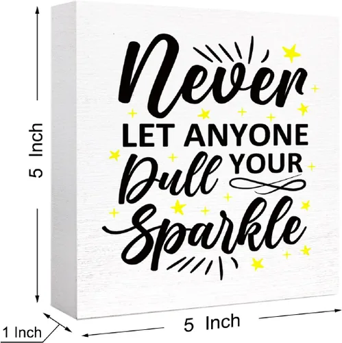 Miniatura 2 de Letrero inspirador de madera con texto en inglés «Never Let Anyone Dull Your Sparkle» («Never Let Anyone Dull Your Sparkle») con texto en inglés