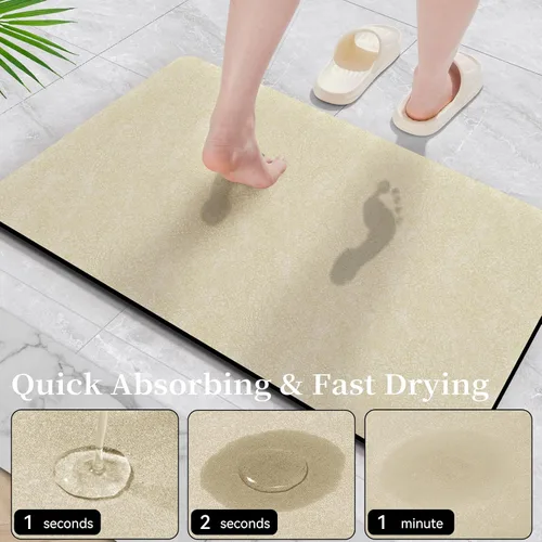 Miniatura 3 de Alfombras de baño de 32 x 17 pulgadas, tapetes de baño de tierra de diatomeas de secado rápido, absorbentes, tapetes de baño de goma antideslizante