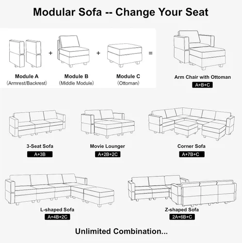 Miniatura 6 de Belffin Módulo de Almacenamiento con Otomana para Sofá Seccional Modular Asiento Cuadrado Cubo de Terciopelo Azul