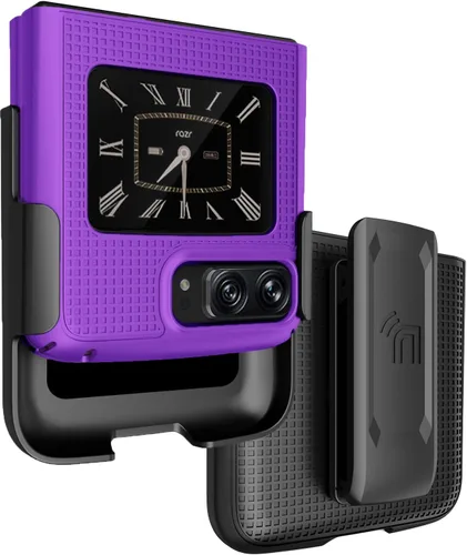 Miniatura 11 de Funda con clip para Motorola RAZR 2022 Flip Phone, Nakedcellphone [textura de cuadrícula] cubierta rígida delgada y [rotación/trinquete] funda