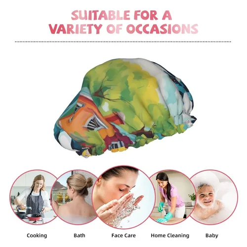 Miniatura 9 de A Home Dog - Gorro de ducha reutilizable de doble capa impermeable con cordón elástico para limpieza del hogar, cuidado facial, ducha