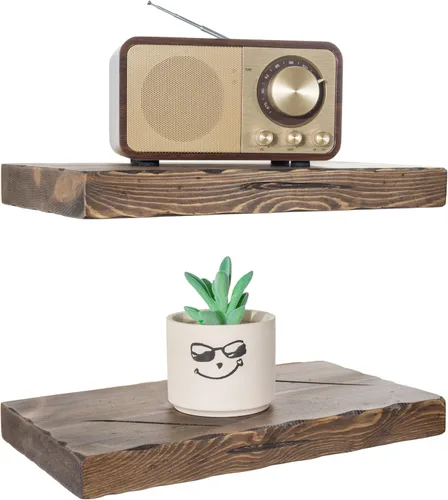 Miniatura 20 de BGMG Estantes flotantes de madera de 12 pulgadas, estantes flotantes negros, estantes de pared de madera maciza para baño, sala de estar