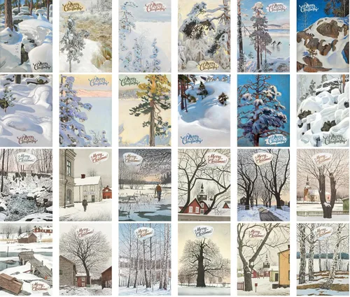 Miniatura 2 de Calcomanías grandes, 24 piezas (2.5 x 3.5 pulgadas cada una) preciosas escenas navideñas de paisajes nevados, postales de Navidad vintage, tarjetas