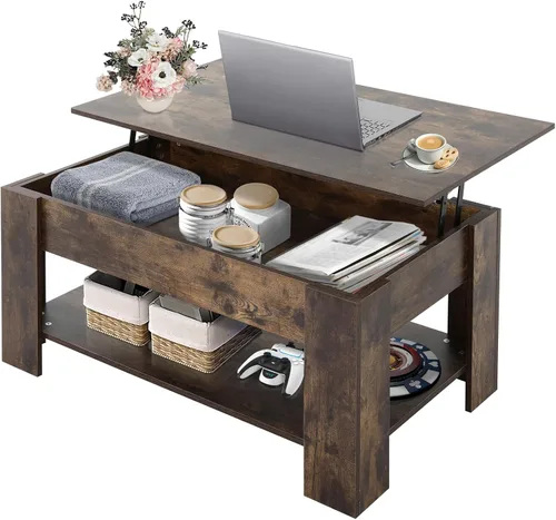 Miniatura 10 de Mesa de centro elevable con almacenamiento oculto, diseño moderno de elevación de 39.4 pulgadas, escritorio convertible de comedor y portátil