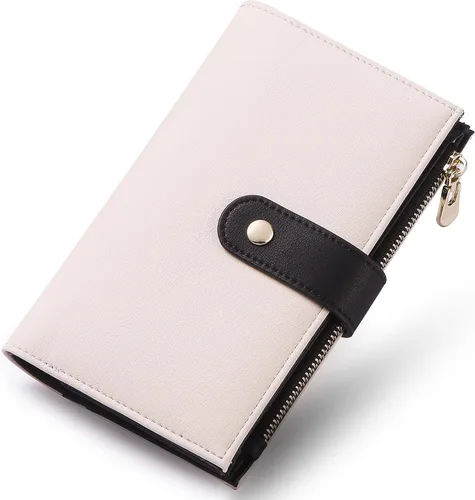 Miniatura 19 de yiijay Cartera para mujer con bloqueo RFID, de cuero vegano, triple pliegue, tarjetero para tarjetas de crédito, cartera de viaje con soporte