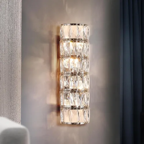 Miniatura 2 de Aplique de pared de cristal cromado de 6 capas, elegante y moderno, adecuado para baño, escalera, cocina, sala de estar, dormitorio, pasillo, 60 W
