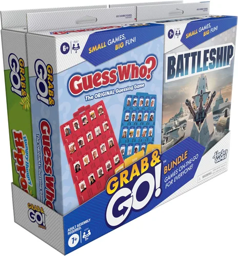 Miniatura 2 de Hasbro Grab and Go! Paquete (paquete de 4), juegos de mesa de viaje para niños, acorazado, Connect 4, ¿Adivina quién?, juegos de hipopótamos