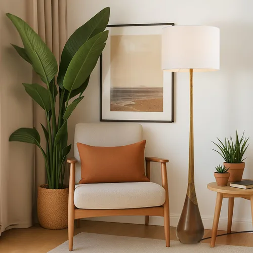 Miniatura 2 de Globe Electric Novogratz x Globe Harrington - Lámpara de pie de 65 pulgadas, base de madera sintética de 2 tonos, pantalla de tela blanca