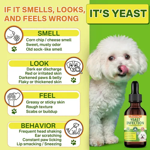 Miniatura 2 de puyrzoe Tratamiento natural de infección por levaduras para perros, picazón en las orejas, piel, patas y alivio de alergias, tratamiento de levadura