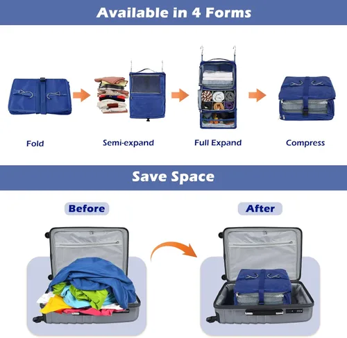 Miniatura 4 de Surblue Estantes colgantes Bolsa de almacenamiento de viaje Cubo de embalaje de compresión para maleta plegable con capa de extensión de gran