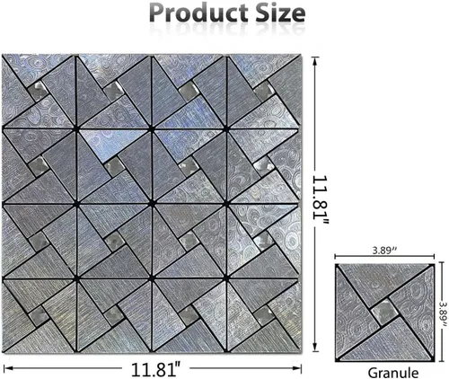 Miniatura 2 de Azulejos triangulares metálicos de 10 piezas, calcomanías de pared con textura metálica de alta gama, azulejos autoadhesivos para pared de cocina