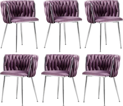Miniatura 10 de Juego de 2 sillas de comedor de terciopelo, sillas laterales tapizadas tejidas con patas de metal negro, sillas decorativas modernas, sillas