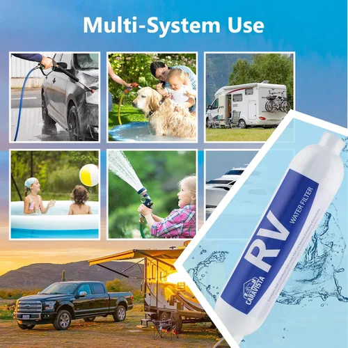 Miniatura 7 de Filtro de agua para RV - Filtro de agua en línea con protector de manguera flexible - Certificado NSF y ANSI 42 - Esenciales de camping para reducir