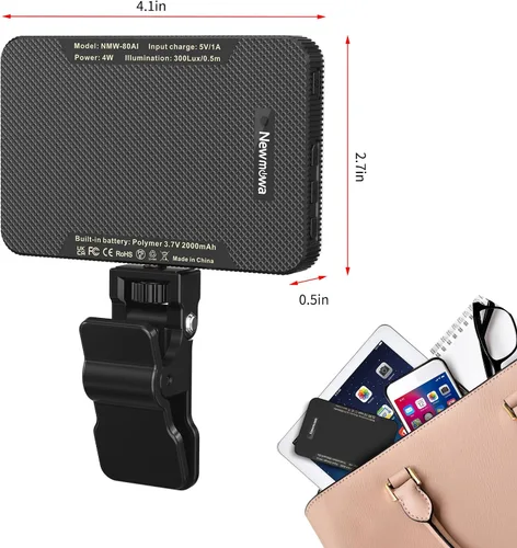 Miniatura 6 de Newmowa Luz negra recargable para selfie, video de clip portátil para teléfono/portátil/cámara con sensor inteligente, 3 modos, batería de 2000 mAh