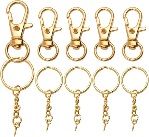 Broches de pinza de langosta y llaveros con juego de cadena, 25 cierres giratorios con gancho a presión y 25 llaveros con cadena y pasadores de ojo