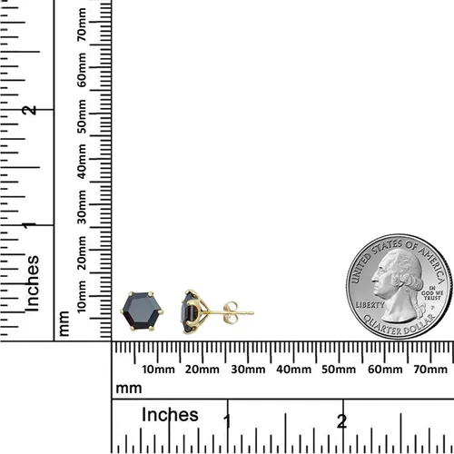 Miniatura 3 de AVORA Aretes hexagonales de ónix genuino de oro amarillo de 10 quilates de 0.315 in, Oro amarillo, Ónix