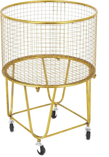 Miniatura 11 de CosmoLiving by Cosmopolitan Carrito de Almacenamiento de Metal de Conjunto Profundo con Canasta de Lavandería de Malla Rodante, 18" x 18" x 24
