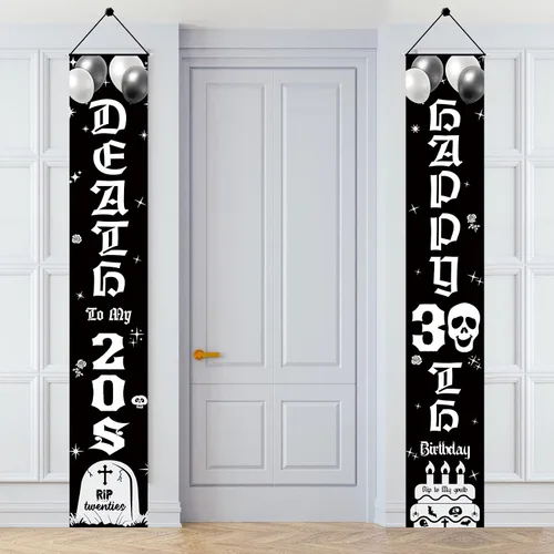 Aodocuto Cartel decorativo para puerta de cumpleaños número 30 para mujeres y hombres, negro y blanco con la muerte a mis veinte años 30,