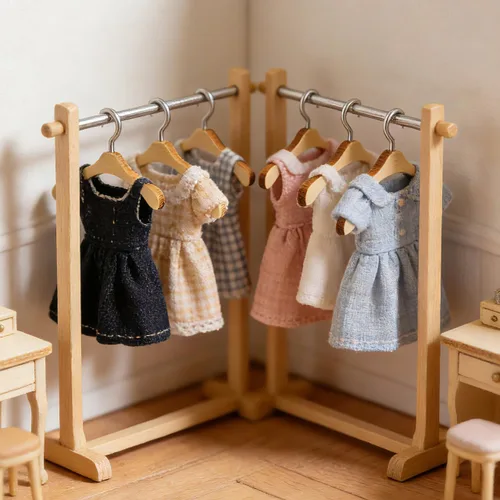 Miniatura 6 de TOYANDONA 10 perchas de madera para muñecas – Mini colgador de muñecas en miniatura para vestimenta para casas de muñecas, accesorios en miniatura