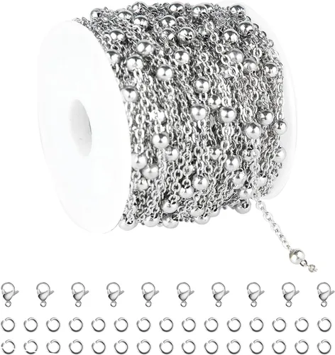 Miniatura 14 de Cadenas chapadas en oro a granel, cadena de trigo de acero inoxidable 304 con anillos de salto y cierres de langosta, collar para hombres y mujeres