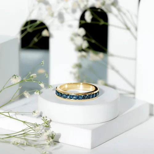 Miniatura 2 de Anillo de media eternidad con topacio azul londinense certificado para mujer, calidad AAA, anillo de piedra natal de diciembre, listo para regalar